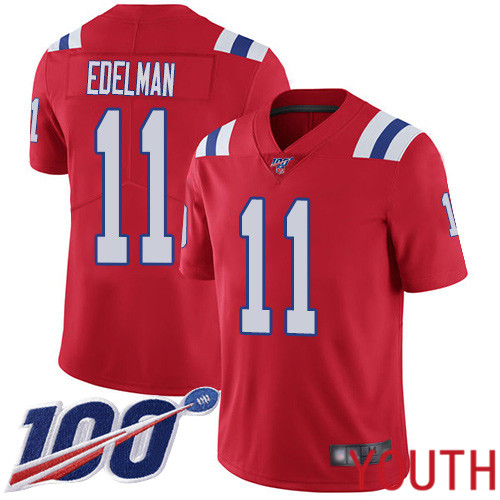 New England Patriots Football #11 100th Season Limited Red Youth Julian Edelman Alternate NFL Jersey->youth nfl jersey->Youth Jersey